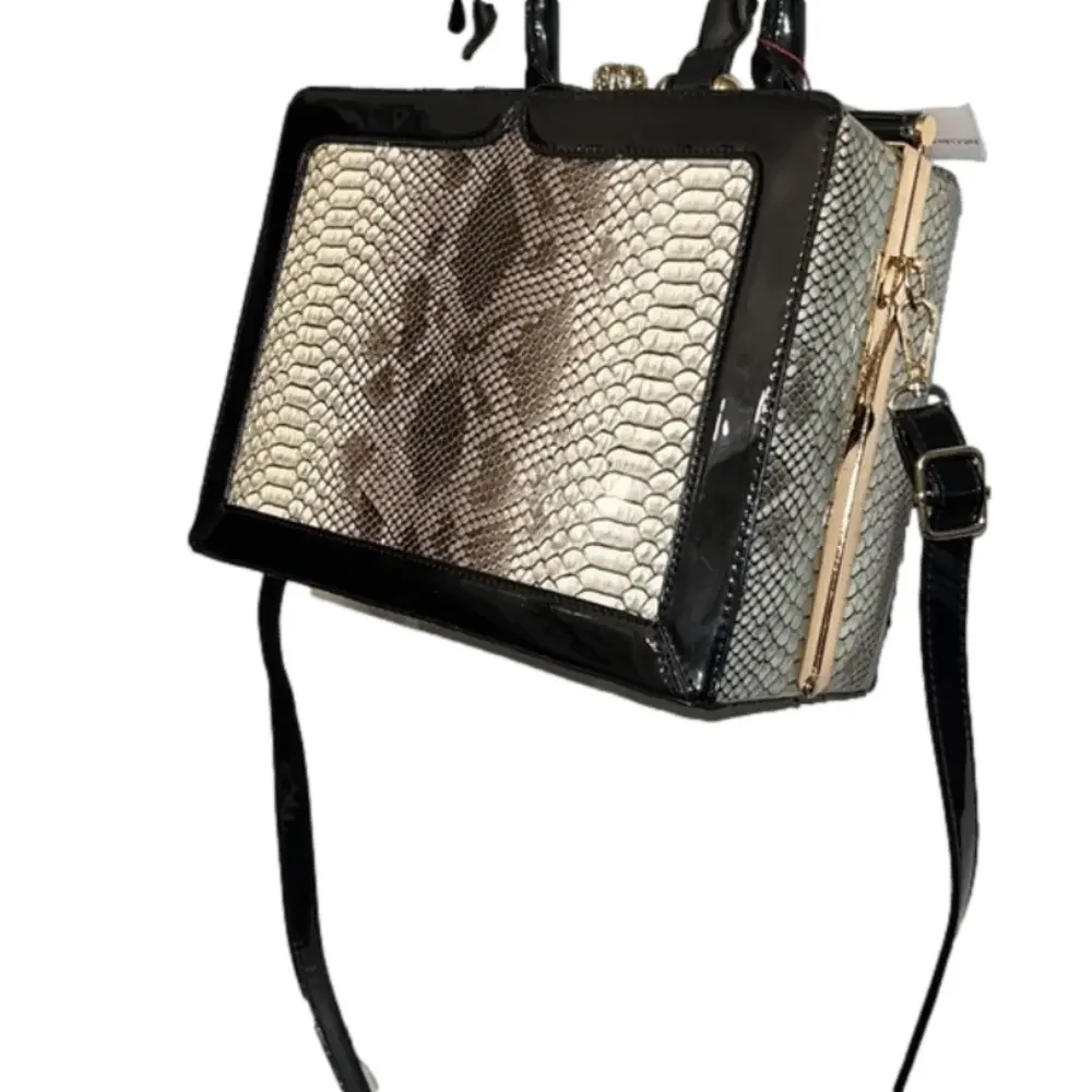 Rimen  & Co brown serpent print patent leather bag removable crossbody strap